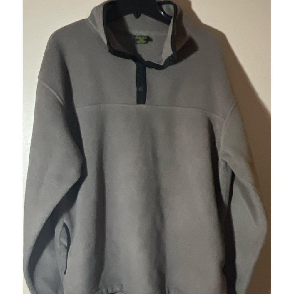 Cabela's Men XL Tall‎ Fleece Pullover Sweater Gray Mock Neck Button Pockets